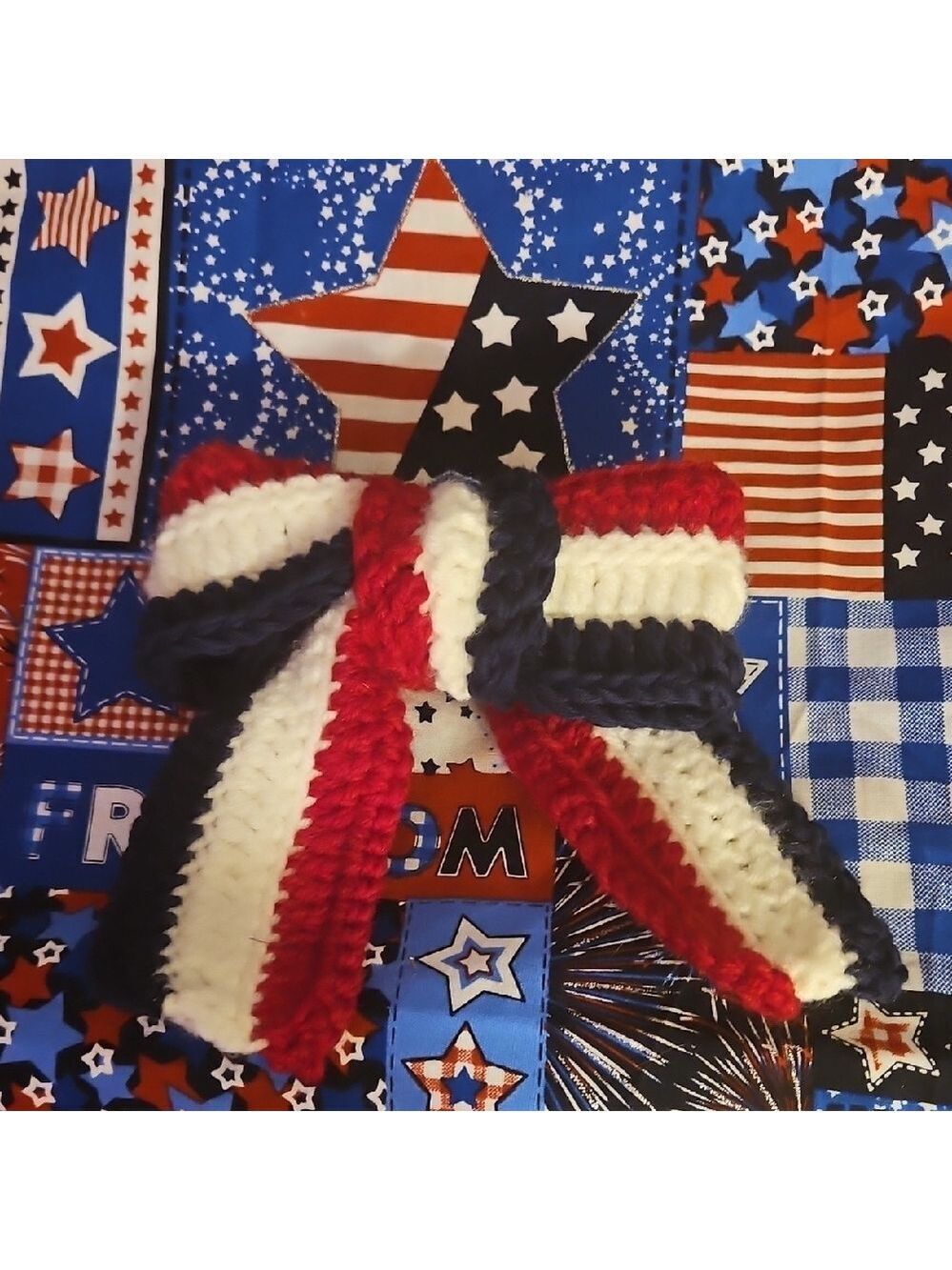 Hand Crafted Patriotic Crochet Bow Handmade Red White Blue Alligator Hair Clip - Picture 11 of 17